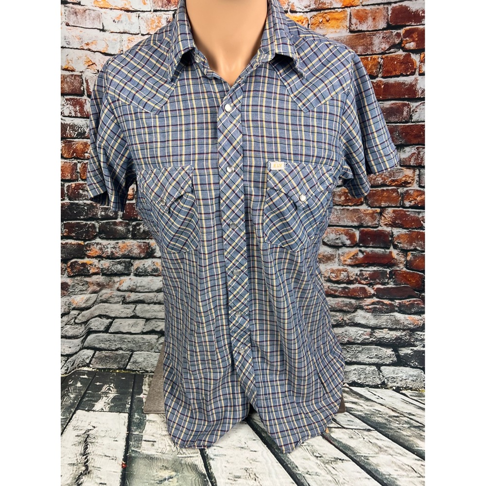 Vtg 80's Ely Plains Mens Vintage Blue Plaid Western Pearl Snap  Size M